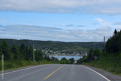 Baccalieu Trail landscape, view down the road towards Heart's Content Newfoundland Canada photo