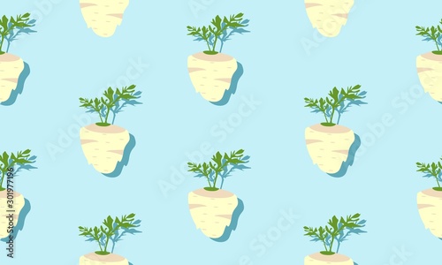 Seamless blue background with celery with shadow. Vector  illustration design with vegetables for template.