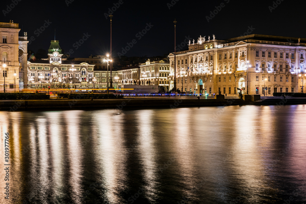 Skyline of Trieste. Atmospheric light at night. Italy Skyline of Trieste. Atmospheric light at night. Italy