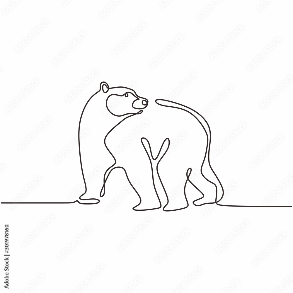 Continuous single line drawing of bear wild animals vector illustration.  One hand drawn winter animal mascot minimalism of polar bears. Stock Vector  | Adobe Stock