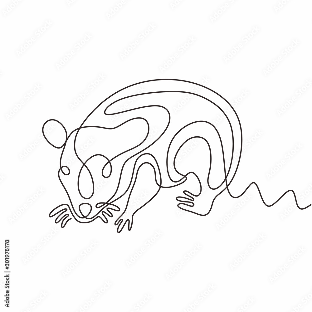 Rat or mouse rodent animal mascot logo minimalism continuous one line ...