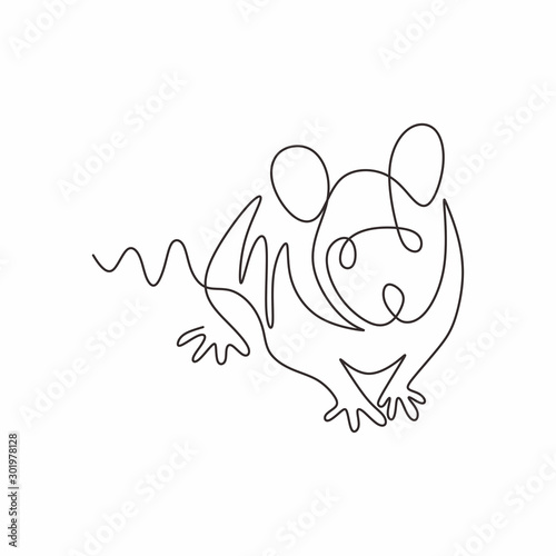 Mouse one line drawing vector illustration. Minimalism hand drawn sketch illustration animal rodents mascot symbol of 2020 new year.