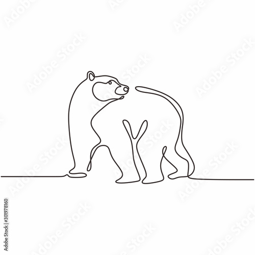 Fototapeta Continuous single line drawing of bear wild animals vector illustration. One hand drawn winter animal mascot minimalism of polar bears.