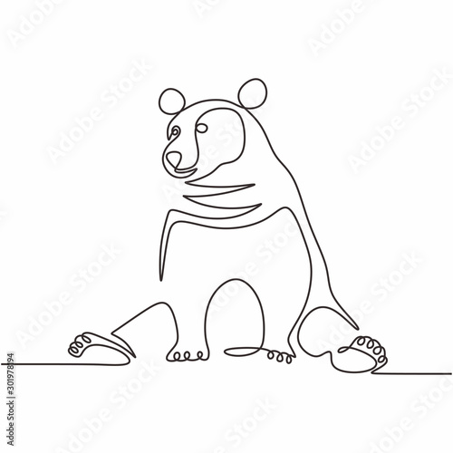 Continuous single line drawing of bear wild animals vector illustration. One hand drawn winter animal mascot minimalism of polar bears.