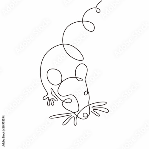 One line drawing of mouse pet or rat animal. Continuous single hand drawn lineart sketch minimalism vector illustration simplicity design.