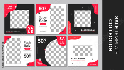 Sale template collection for promotion sale. Editable banner for social media post, web and internet. Black friday holiday event.