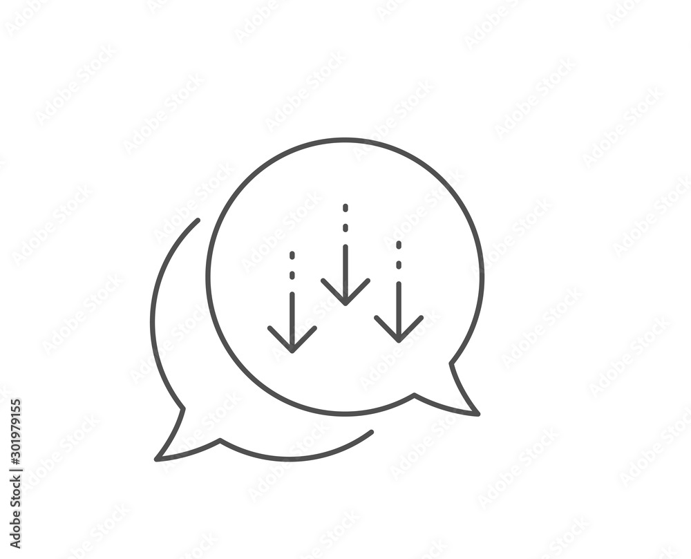 Scroll down arrow line icon. Chat bubble design. Scrolling screen sign. Swipe page. Outline concept. Thin line scroll down icon. Vector Scroll down arrow line icon. Chat bubble design. Scrolling screen sign. Swipe page. Outline concept. Thin line scroll down icon. Vector