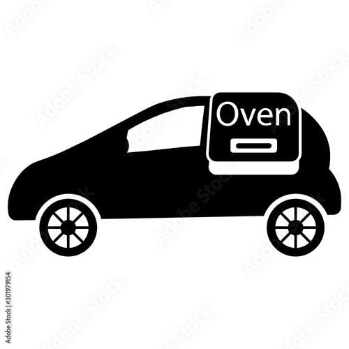 Specialized Food Delivery Self-driving Car equiped with Oven Vector Icon design