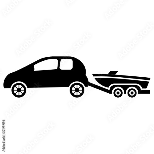 Mini Car Towing Boat Vector Icon Concept Design