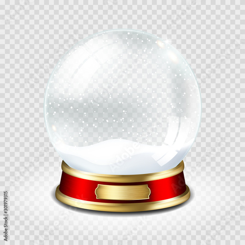 Realistic transparent snow globe with snow, isolated.