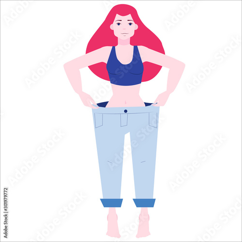 Young woman wearing her old pants