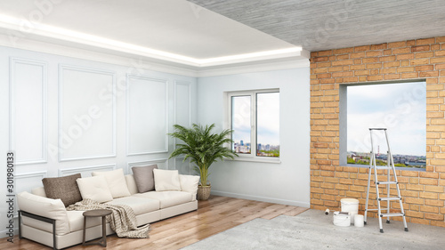 Canvas Print Interior design renovation in process, 3d illustration