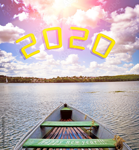 Christmas Card, Happy New Year, 2020, the road to better brighter future (concept)