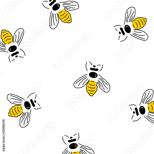 Honey Bee seamless pattern background. Bee vector. Vector seamless pattern with honey bee background. Vector illustration