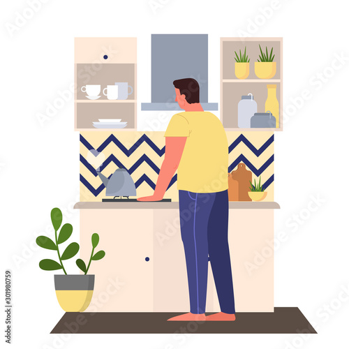Vector illustration of a man making tea