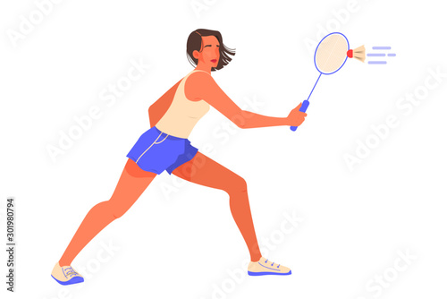 Young female athlete play badminton