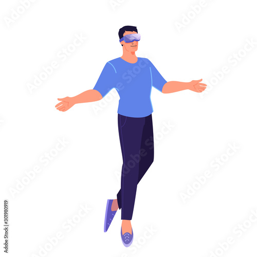 Vector illustration of person using a glasses of virtual reality. Concept of vr