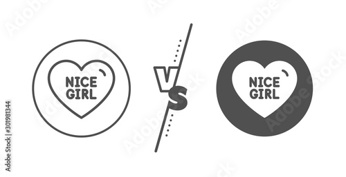 Sweet heart sign. Versus concept. Nice girl line icon. Valentine day love symbol. Line vs classic nice girl icon. Vector