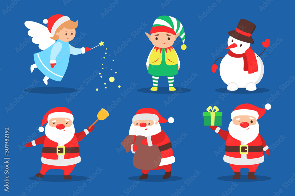 Cute christmas character celebrating a holiday set. Santa Claus