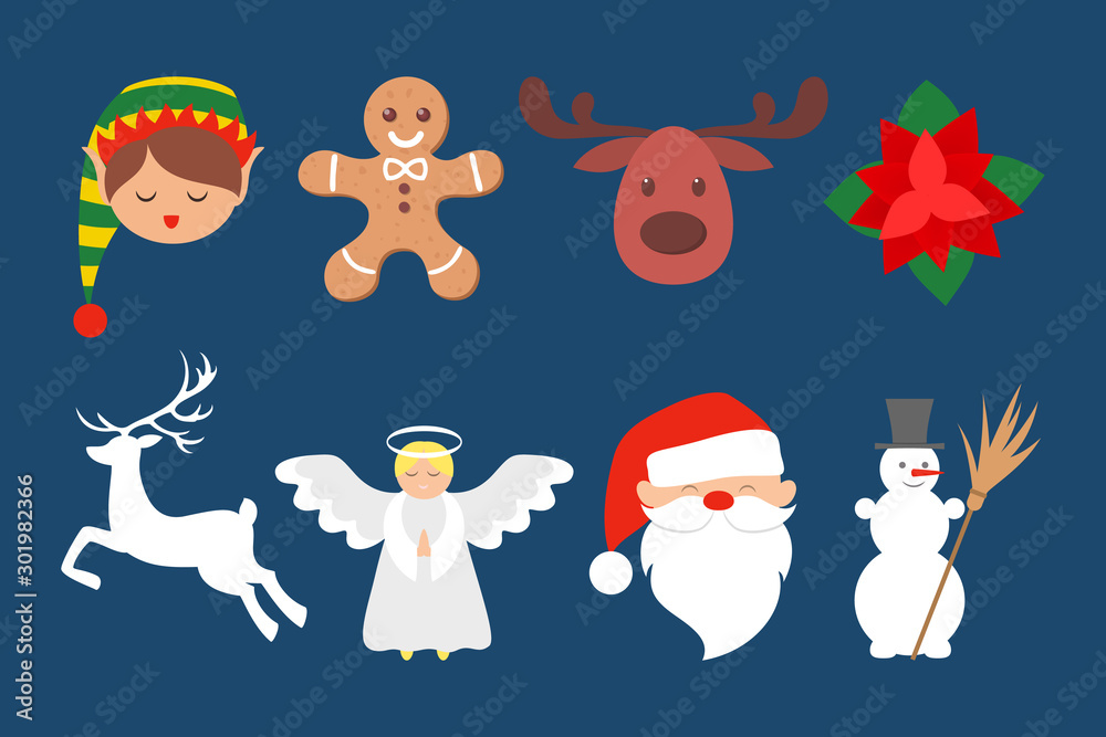 Fototapeta premium Cute christmas icon set. Collection of new year decoration stuff