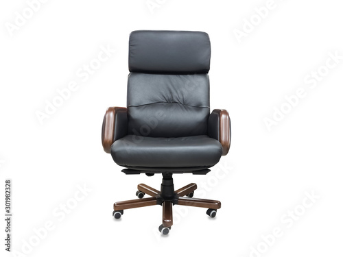 The office chair from black leather. Isolated over white