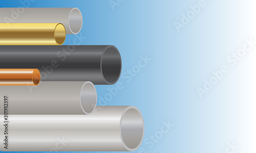 Template steel copper and brass pipes cover for company and business industry brochure design. Vector and illustration design.