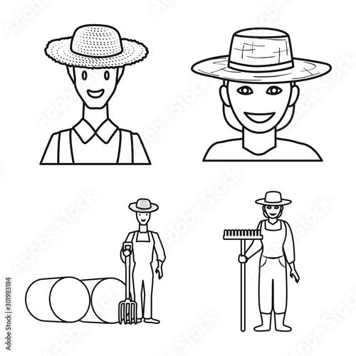 Vector illustration of farm and arable symbol. Set of farm and wheat stock symbol for web.