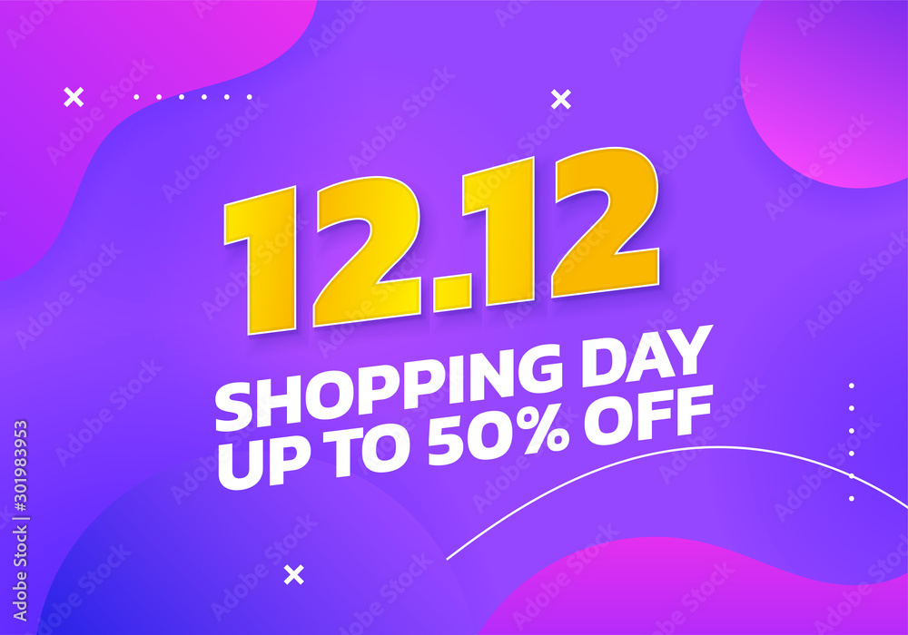 12.12 World Shopping Day up to 50% discount poster background. Double 12 December online shop social media banner promotion template vector design with colorful fluid abstract style illustration