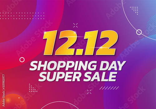 12.12 World Shopping Day Super Sale poster background. Double 12 December online shop social media banner promotion template vector design with colorful abstract style illustration photo