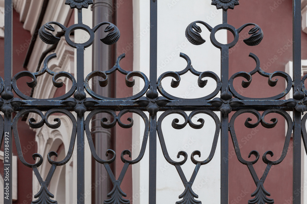Fragment of a forged fence with a curly pattern Fragment of a forged fence with a curly pattern