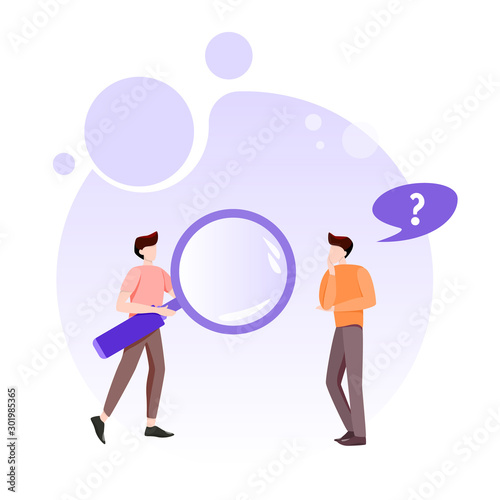 Business pepople. Man holding a magnifier. Teamwork and searching concept.