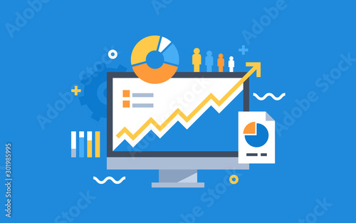 odern flat design for analysis website banner. Vector illustration concept for business analysis, market research, product testing, data analysis.