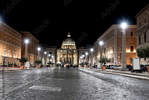 way of conciliation and in the background San Pietro, Rome by night