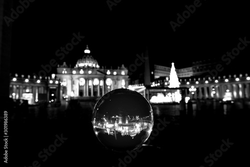 San Pietro seen from a crystal sphere, Rome by night