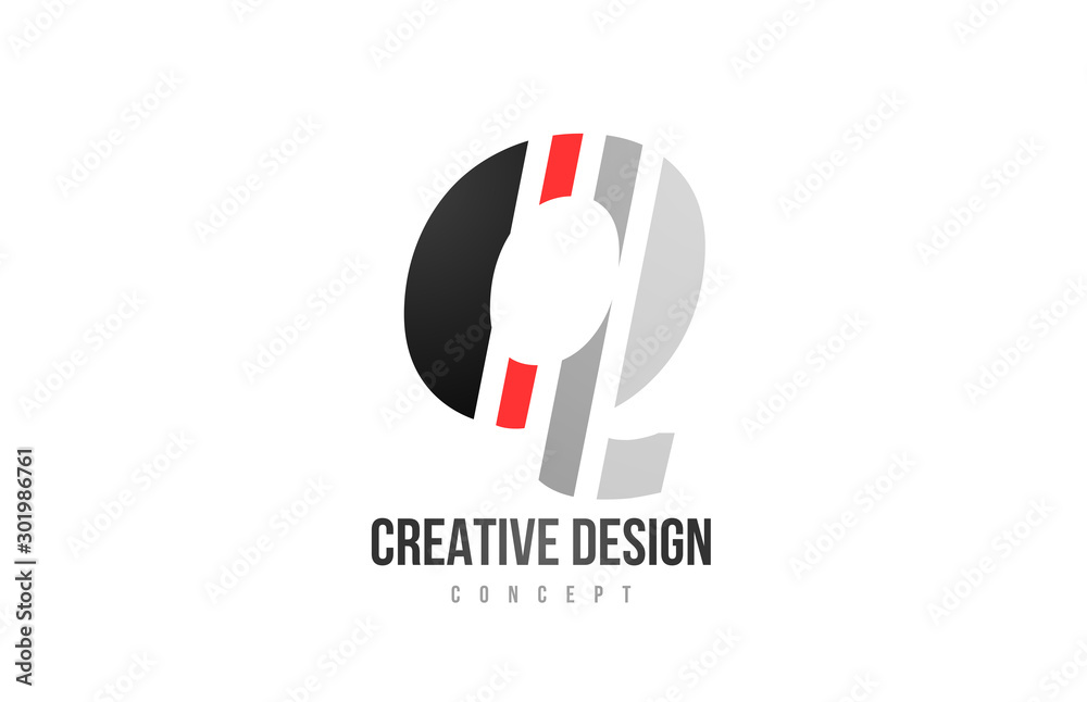 red black alphabet letter Q logo icon design for company or business