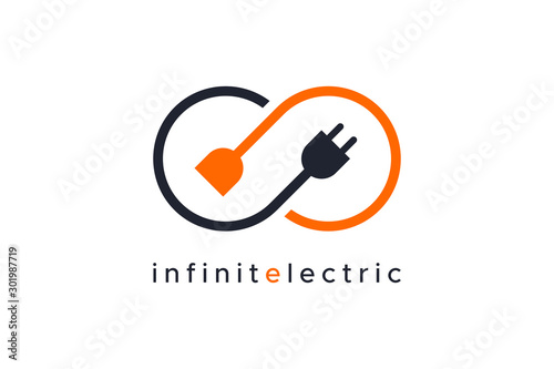 Infinity Electricity Logo Flat Line isolated on white background