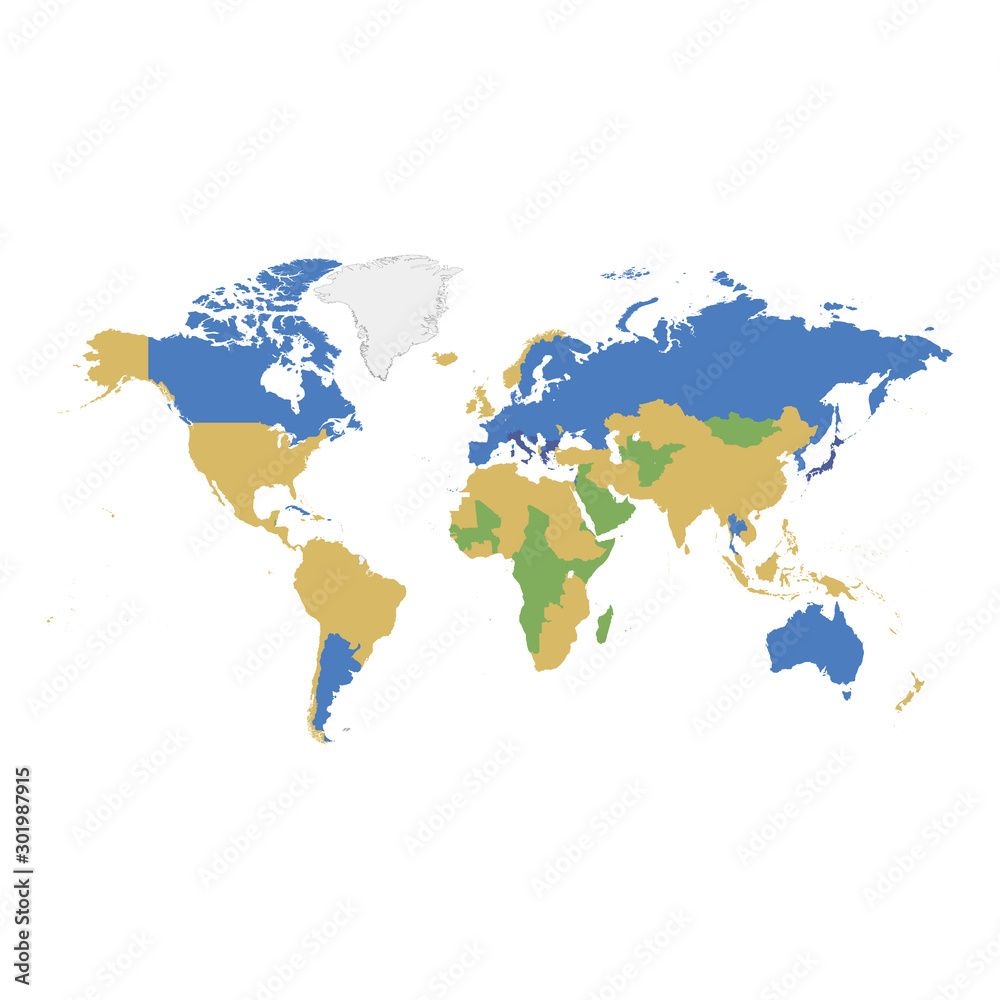3d vector world illustration with smooth vector shadows and white map of the continents of the world- design element for infographics, and other global illustrations