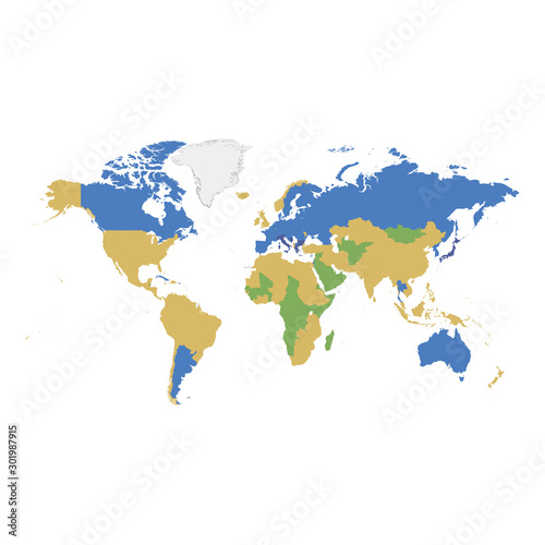 3d vector world illustration with smooth vector shadows and white map of the continents of the world- design element for infographics  and other global illustrations
