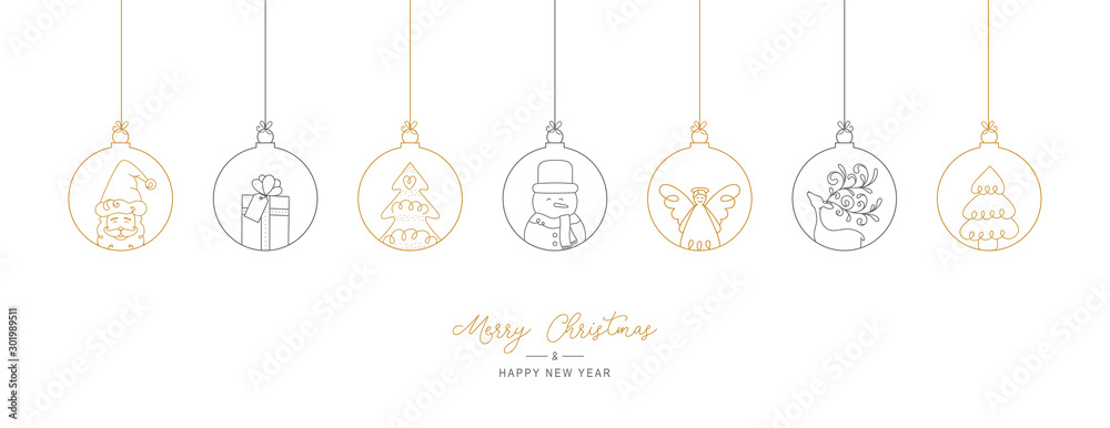 Hand drawn Christmas ball illustration with Santa Claus and friends. Doodles and sketches vector design. - obrazy, fototapety, plakaty 