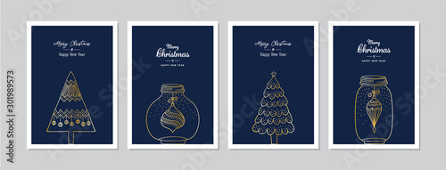 Merry Christmas cards set with hand drawn elements. Doodles and sketches vector vintage Christmas illustrations, DIN A6.