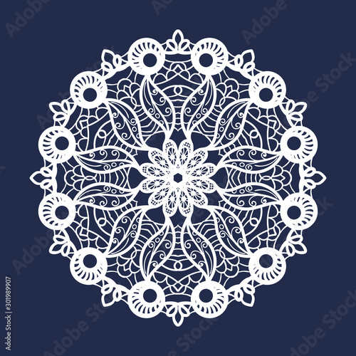 Vector lace round ornament. Indian ornamental mandala. Imitation of needlework design