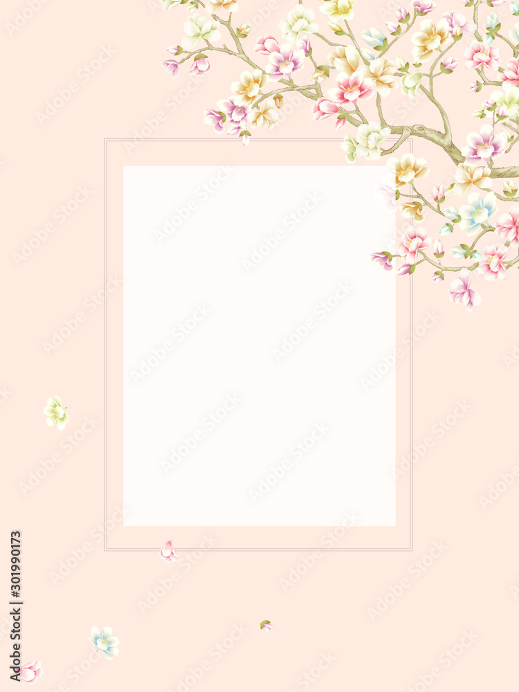 computer drawn  tree branches and flowers, blooming tree. It's perfect for wedding cards and invitations, mothers day and birthday card, valentines card.