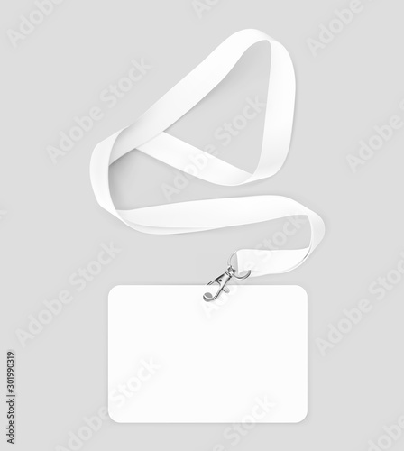 Lanyard with card. Vector illustration on grey background. Ready template to use for for presentations, conferences, design. EPS10.	