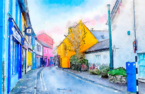 old village Kinsale near Cork, watercolor style