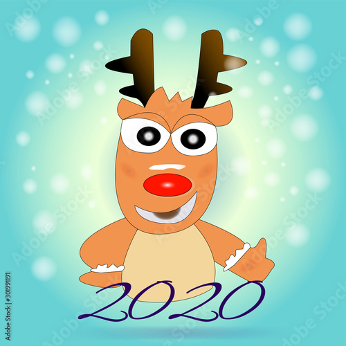 New Year's and Christmas deer in the snow with the text of 2020