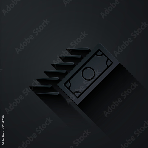 Paper cut Fast payments icon isolated on black background. Fast money transfer payment. Financial services, fast loan, time is money, cash back concept. Paper art style. Vector Illustration