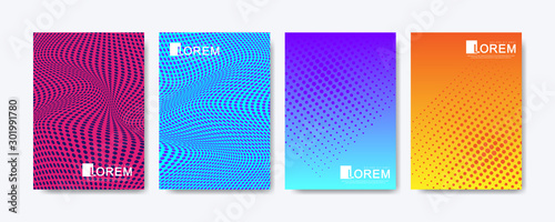 Abstract geometric pattern background with lines halftone dots cover page layouts design texture. Modern colorful abstract gradient pattern background. Wave shapes halftone dots gradient texture.