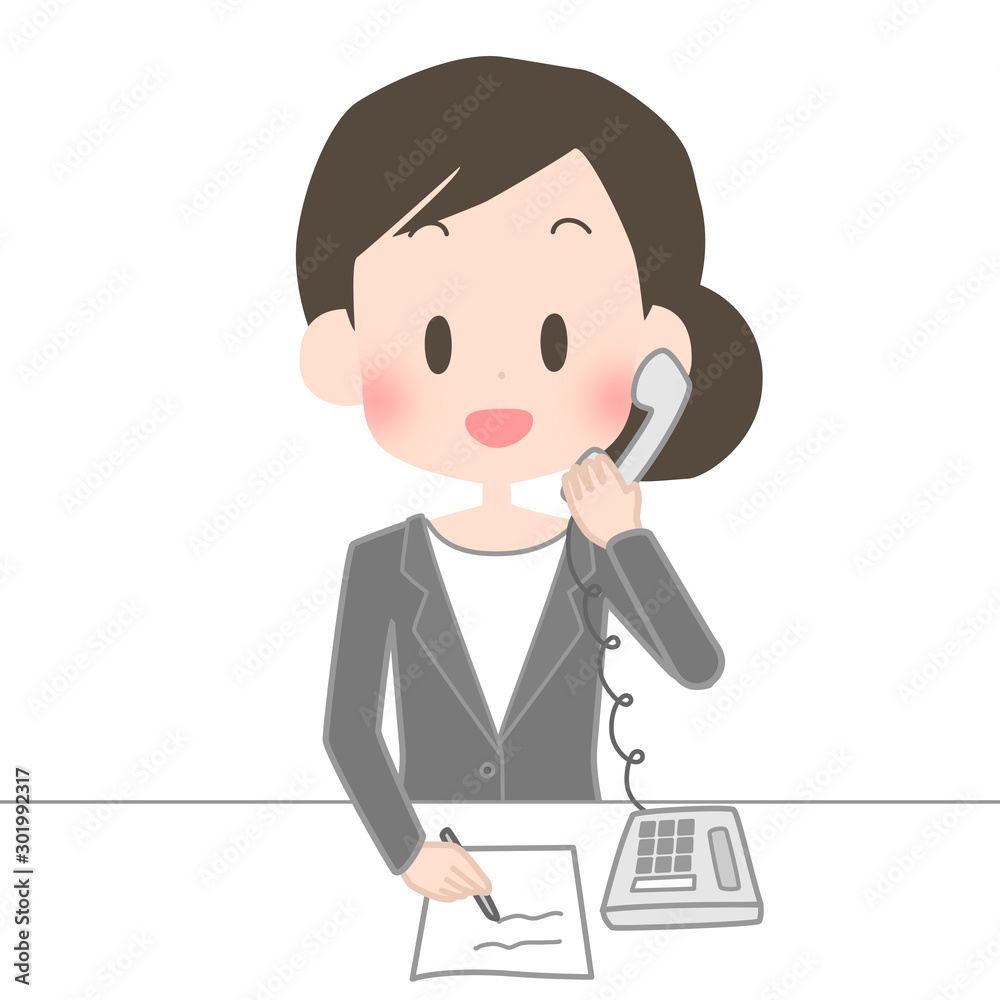 電話対応をする女性　スーツ