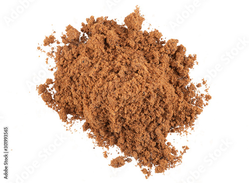 Fényképezés Ground nutmeg isolated on white background with copy space for text, images