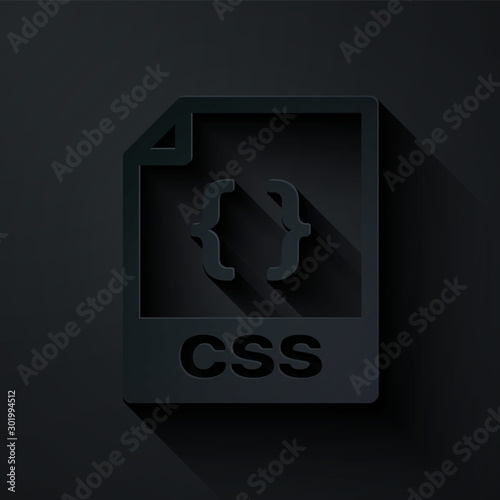 Paper cut CSS file document. Download css button icon isolated on black background. CSS file symbol. Paper art style. Vector Illustration